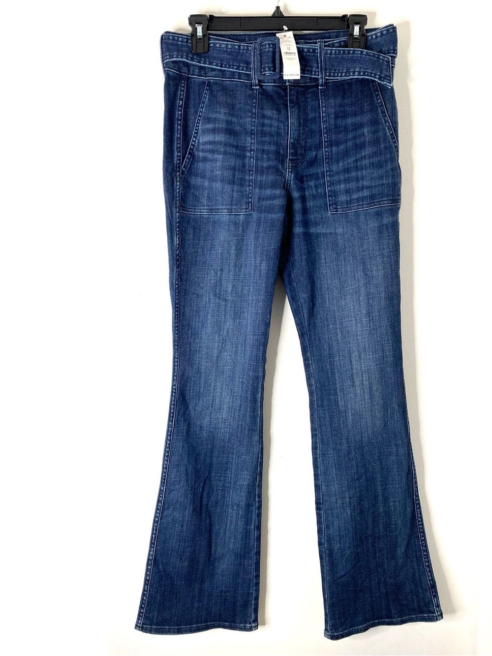 White House Black Market NWT Extra High Rise Skinny Flare Jeans Belted Denim